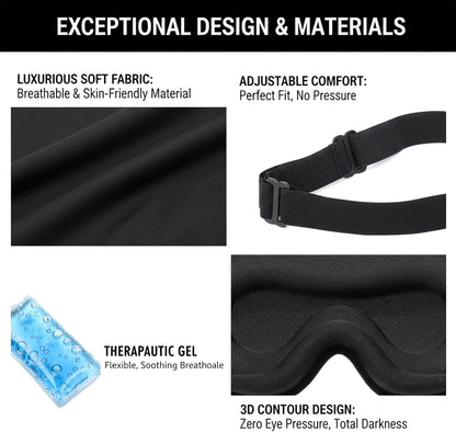 3D Sleep Mask for Side Sleepers, Cooling Gel Eye Mask for Sleeping, Zero Pressure Blackout Night Blindfold, Adjustable Strap for Men Women Travel
