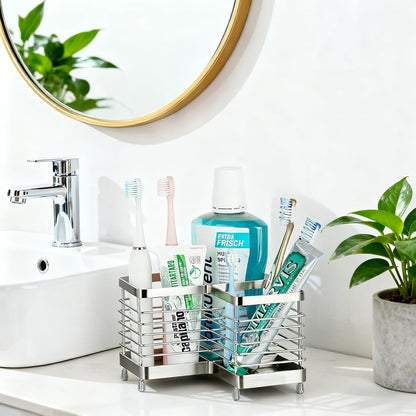 Toothbrush Holders for Bathrooms, 4 Slots Metal Tooth Brushing Organizer | Rustproof Electric Tooth Brush Toothpaste Holder with Drainage for Bathroom Countertop, White