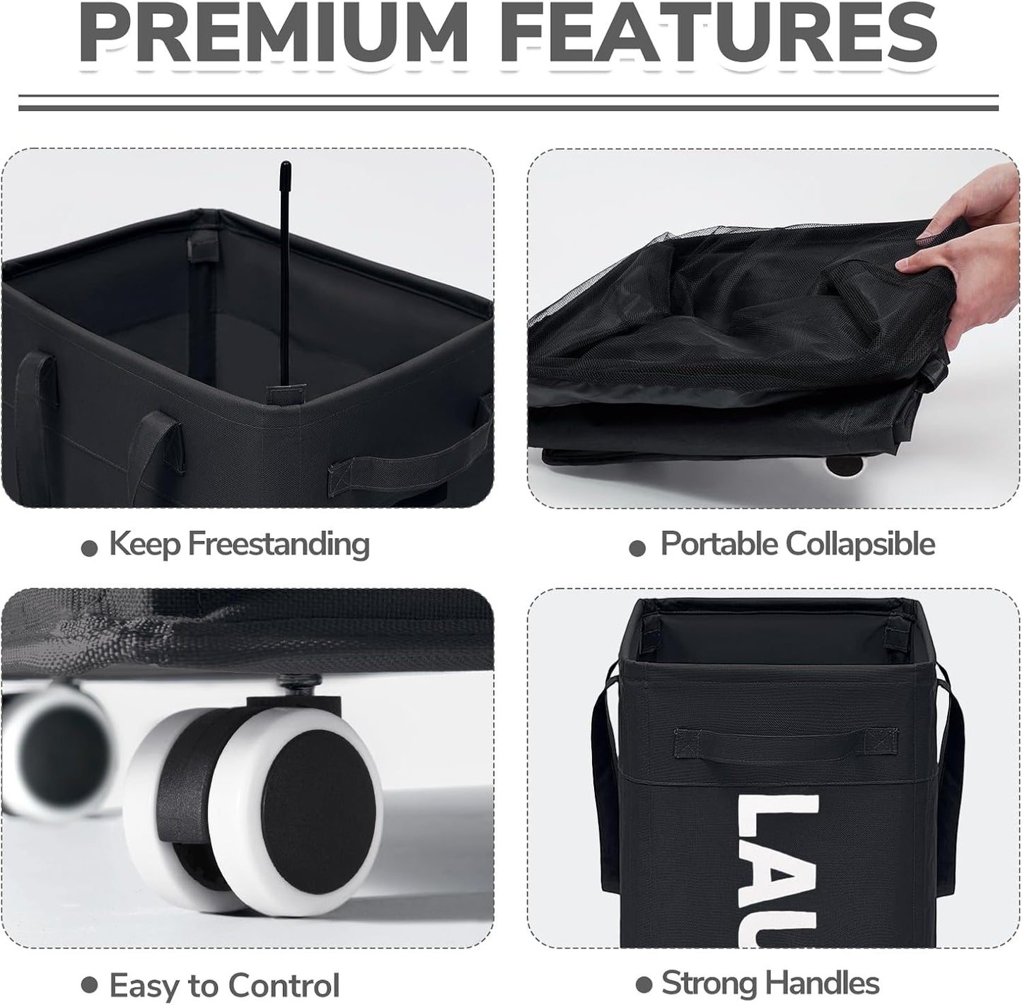 CHICVITA 75L Large Rolling Laundry Basket with Wheels & Wash Bag, Grey | Collapsible design saves space for corner dorms. Removable wash bag for easy laundry transport