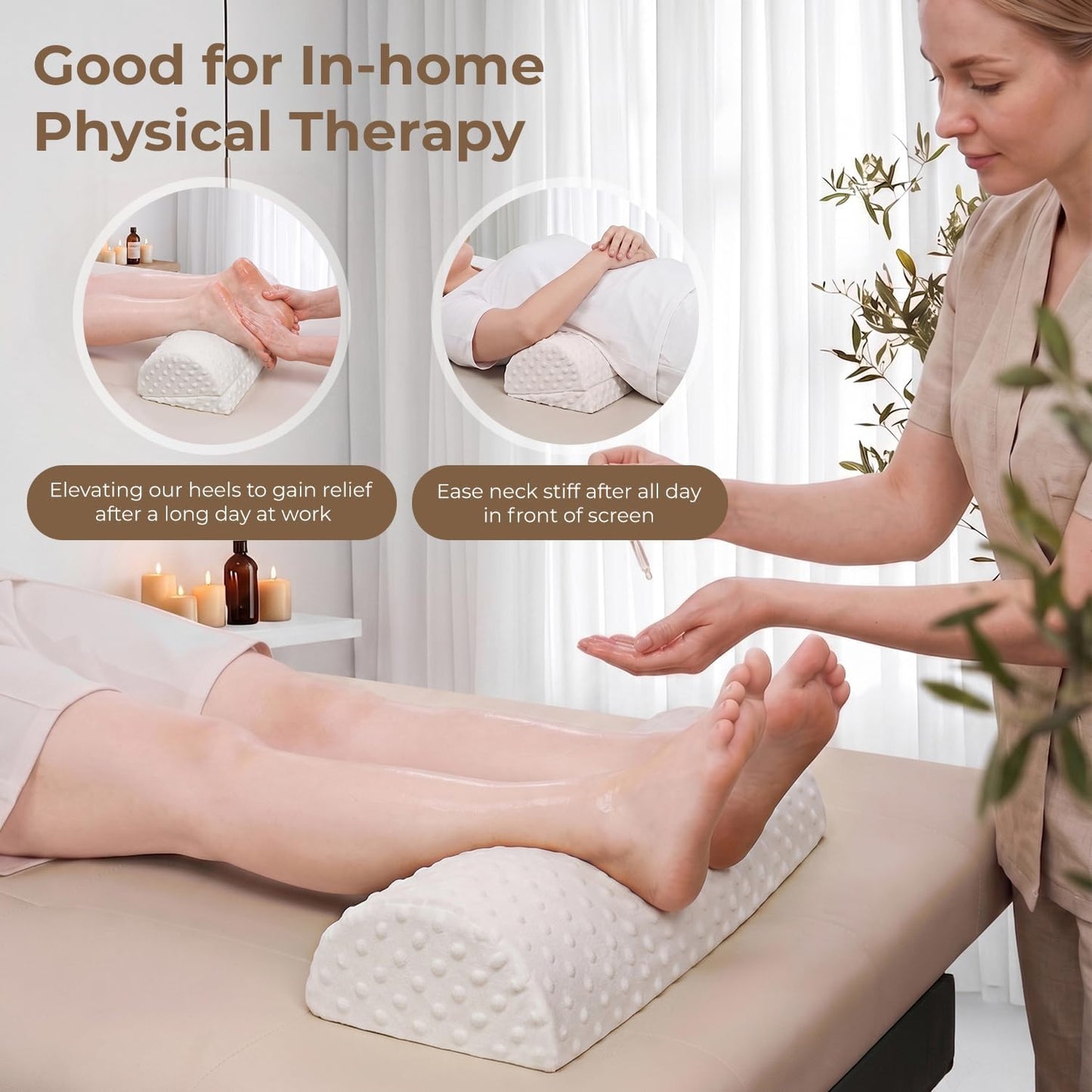 anzhixiu Half Moon Leg Bolster for Back Sleeping- Adjustable Height Under Knee Pillow for Ankles- Pure Memory Foam Leg Pillow for Sleeping on The Bed- Bubble