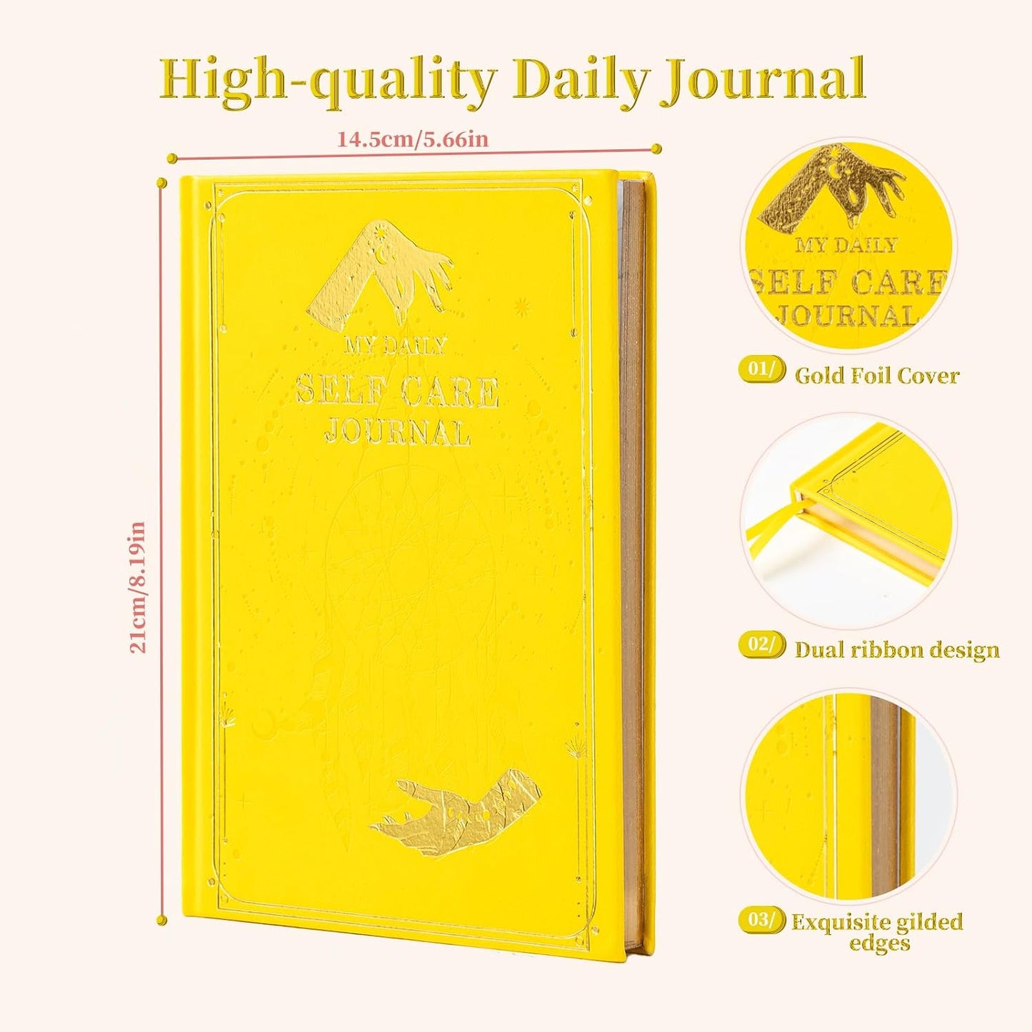Self-Care Journal for More Happiness, Optimism, Affirmation & Reflection, Gratitude Journal with Guided Prompts, Inspirational Quotes, Mood Tracker, Undated Daily Journals for Women & Men (Pink)