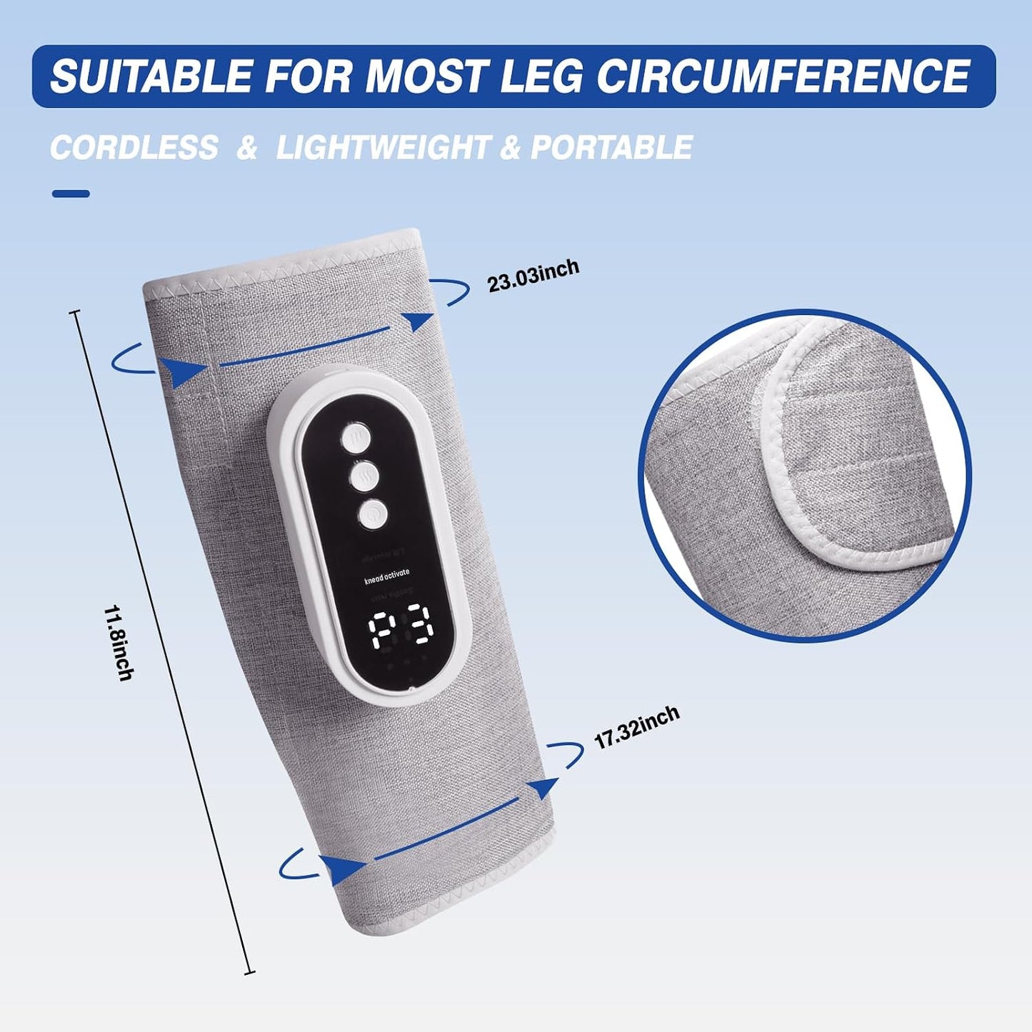 Air Compression Leg Massager, Cordless with Heat, 3 Modes & 3 Intensity Levels, Rechargeable Leg Compression Wraps for Calves and Arms, Portable Relaxation Gift for Home Use, Pair (Grey)