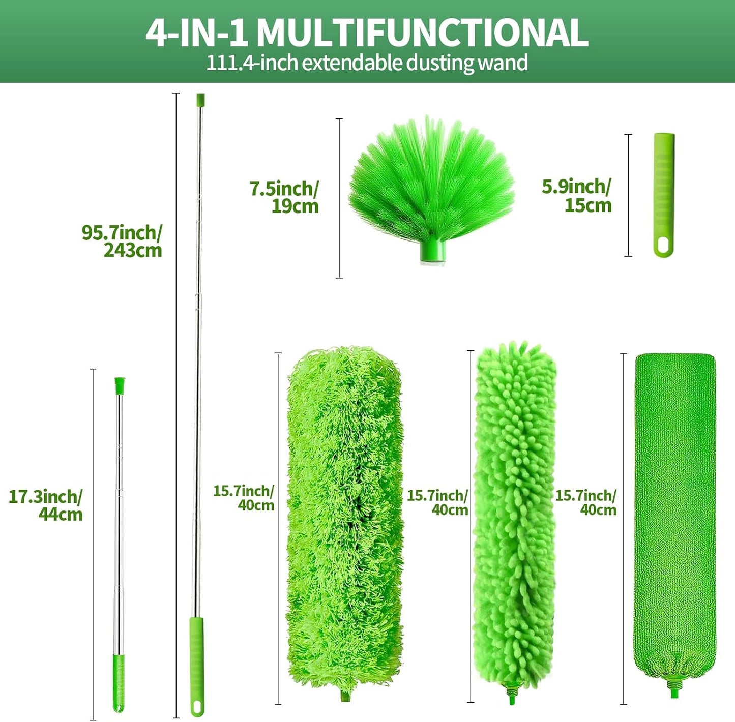 Cobweb Duster with Extension Pole,Cleaner Outdoor 110" Telescoping Extended Sspider Brush, Dusting Kit,Long Handle Reach for High Ceilings and Fans,Microfiber Webster Remover Tools Feather Dusters