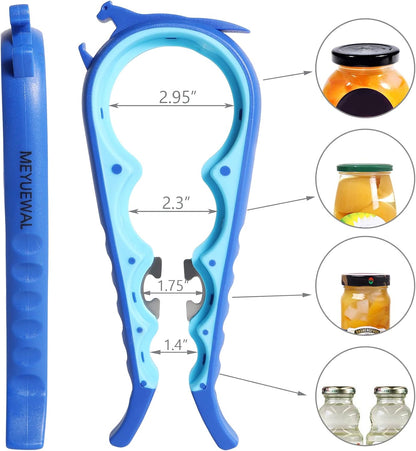Jar Opener Bottle Opener for Weak Hands, 5 in 1 Multi Function Can Opener Bottle Opener Kit with Silicone Handle Easy to Use for Children, Elderly and Arthritis Sufferers (New red)