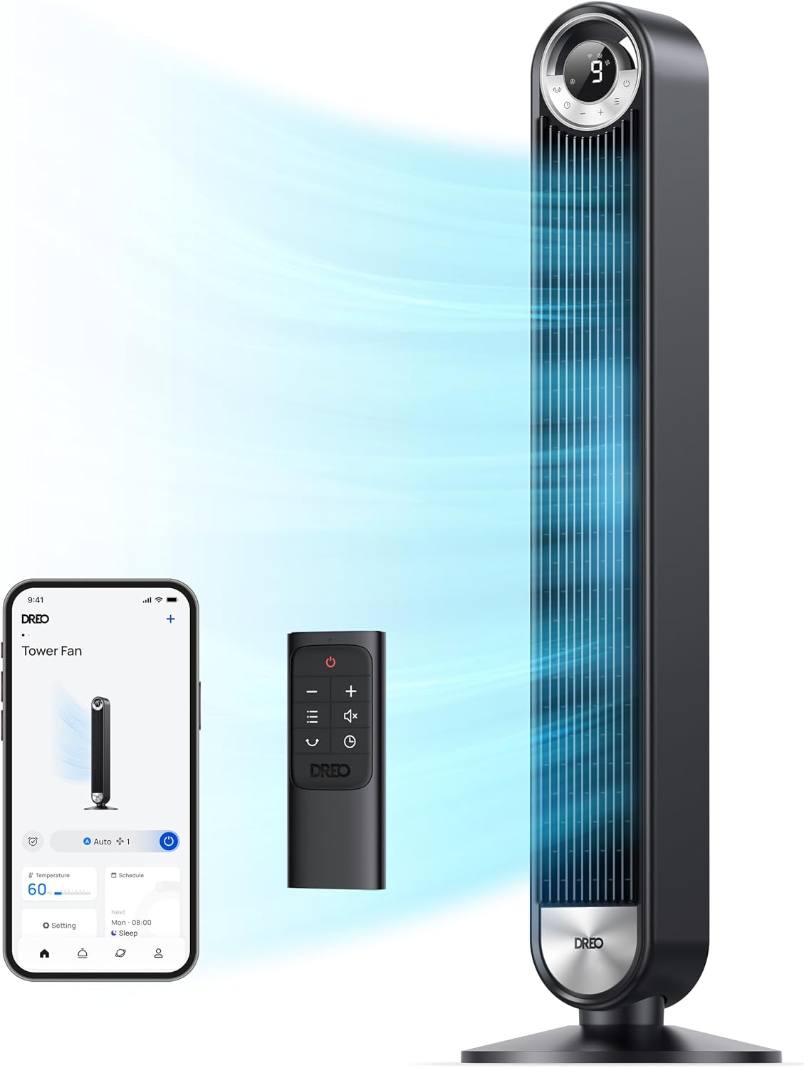 DREO Tower Fan for Bedroom, Upgraded DC 28ft/s Velocity, 9 Speeds