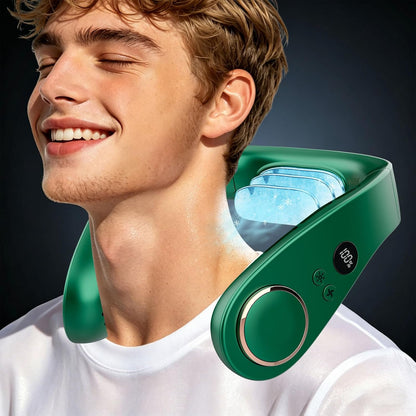 Neck Fan with Cooling Plate-24H Quiet Powerful Fans that Blow Cold Air-5 Speed&Power LED Display-USB 5500mAh Bladeless Wearable Personal AC Cooler for Women,Men,Kids,Travel,Outside,Indoor White