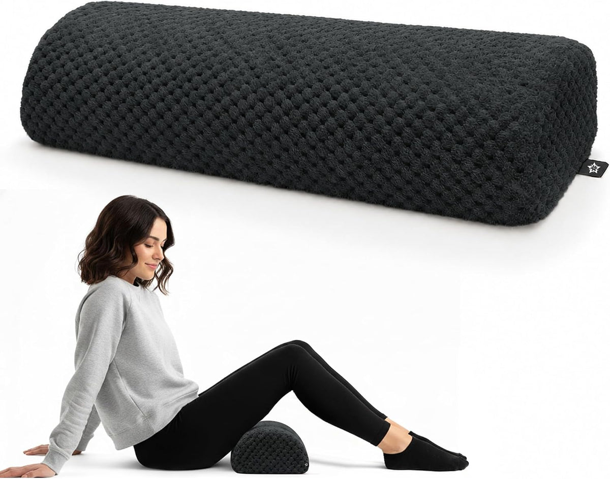 SPRING SEAON Half Moon Bolster Knee Pillow for Back Sleeping Memory Foam Leg Pillow for Ankle and Foot Comfort Under Knee Pillow for Side Sleepers Machine Washable Cover(17" x 7.5" x 4.3")