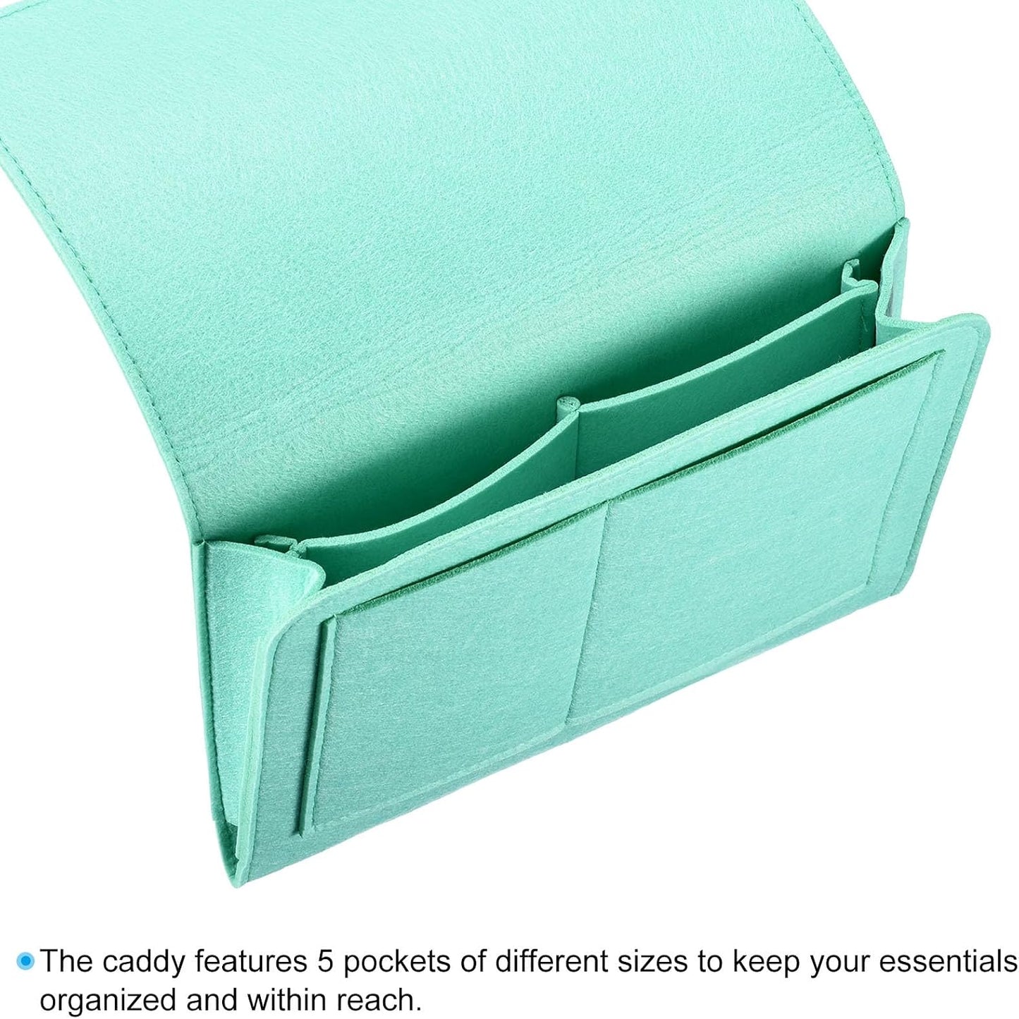 PATIKIL 11in Bedside Caddy, Bed Caddy Bedside Organizer Hanging Soft Felt 5 Pockets Bed Pockets Bedside Storage Organizer Remote Control Holder for Bedroom Phones Glasses, Green