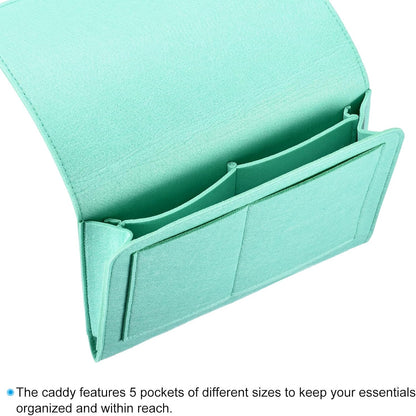PATIKIL 11in Bedside Caddy, Bed Caddy Bedside Organizer Hanging Soft Felt 5 Pockets Bed Pockets Bedside Storage Organizer Remote Control Holder for Bedroom Phones Glasses, Green
