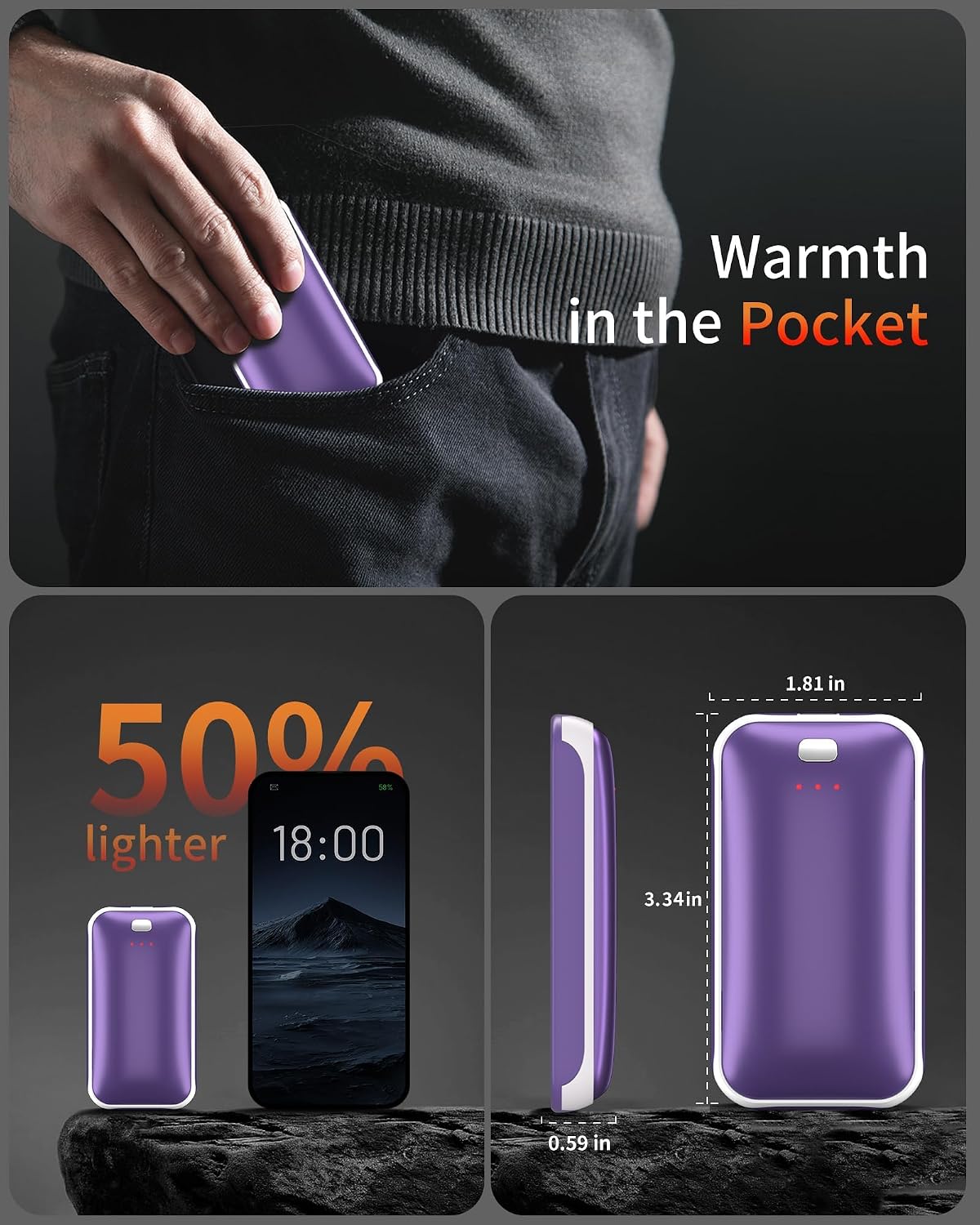Lerat Hand Warmers Rechargeable 2 Pack, Portable Electric Hand Warmer Max 131℉, Reusable Slim Pocket Heater Handwarmers, Gifts for Men, Women, Outdoor, Golf, Camping, Hunting Essentials