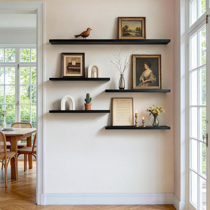 BAYKA Rustic Brown Floating Shelves 22.5in, Set of 2, Wall Mount Wood Shelf | Easy Install, 22lbs Max Load, Hidden Bracket, for Bathroom Bedroom Living Room or Kitchen, Hanging Shelf Book Decor Storage