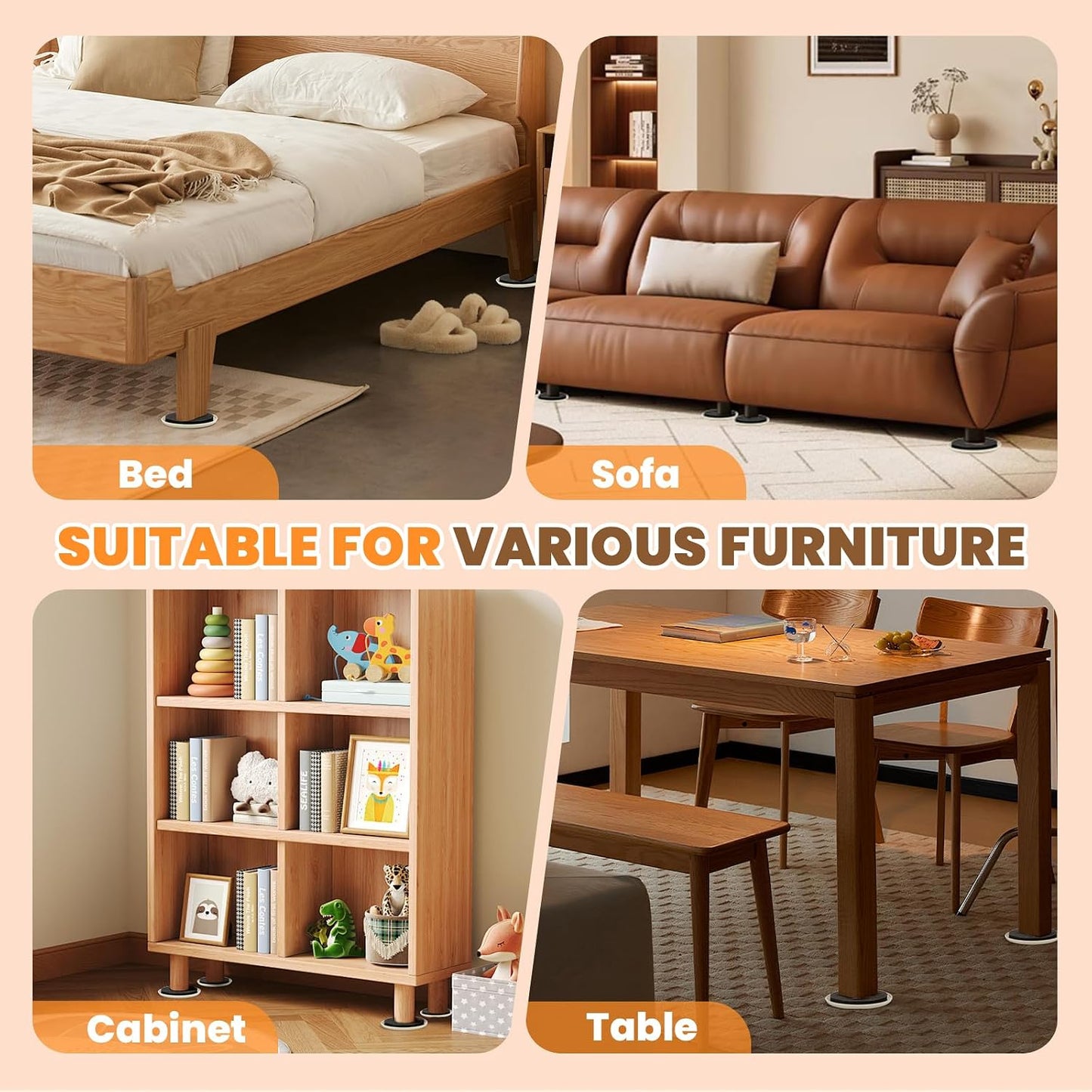 Furniture Sliders for Carpet 24PCS, 3 1/2" | Heavy Duty Furniture Movers Pads, Sliders for Furniture on Carpet, Reusable Furniture Moving Sliders for Easy Glide