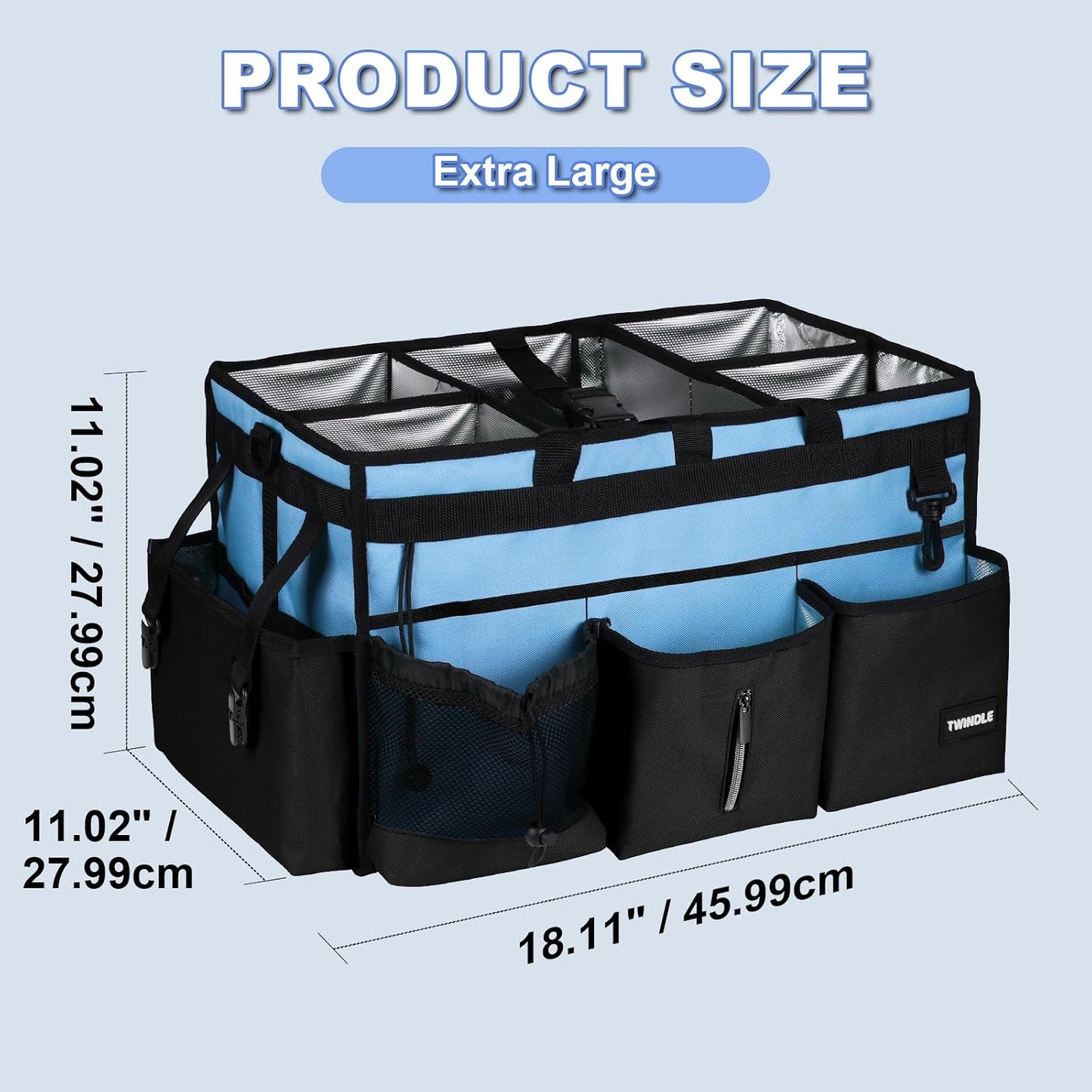 Extra Large Cleaning Caddy Bag with Built-In Support Board, Cleaning Tote Organizer with Removable Divider, Supply Carryall with Adjustable Shoulder Strap and Waist Belt for Cleaners & Housekeeper