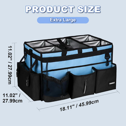 Extra Large Cleaning Caddy Bag with Built-In Support Board, Cleaning Tote Organizer with Removable Divider, Supply Carryall with Adjustable Shoulder Strap and Waist Belt for Cleaners & Housekeeper