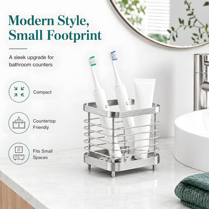 Stainless Steel Electric Toothbrush Holder for Bathroom with Drainage | Anti-Slip Countertop Tooth Brush Holder Caddy Stand, Toothbrush and Toothpaste Organizer, Black Bathroom Accessories Decor