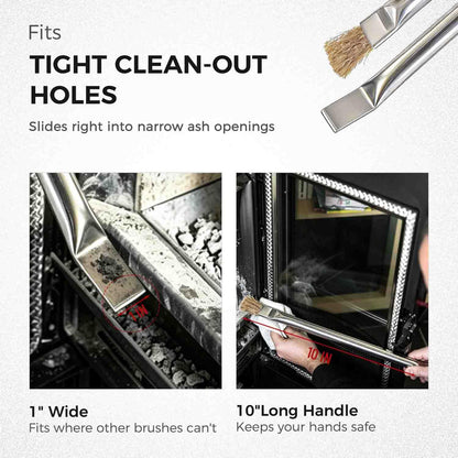 Pellet Stove Cleaning Brush with Scraper, Small Head Fits Tight Ash Clean-Out Holes, 10" Long Handle Wire Bristles, Replaces Screwdriver & Rag, for Chimney, Fireplace, Grill, Wood & Gas Stove