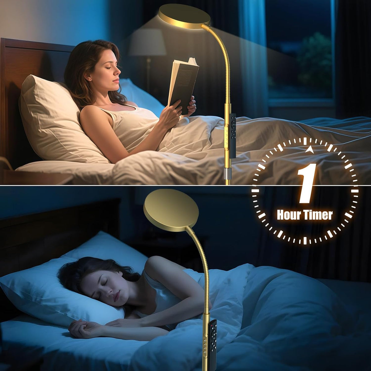 PACOVY Floor Lamp, Adjustable Height Floor Lamps for Living Room Bedroom, 120 LED Super Bright Standing Lamp Remote & Touch Control Dimmable Gooseneck Tall Stand Reading Lamp for Office Craft, Black