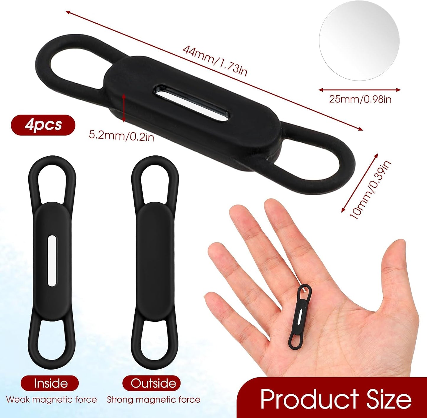 Jeffdad Magnetic Pen Pencil Holder - 4 Pcs Silicone Adjustable Holder for Refrigerator, Whiteboards, Office White Pen Holder (Black)