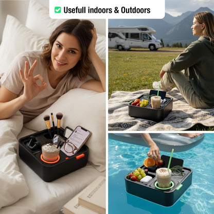 Original Tray - Drinks & Snacks Sofa Caddy with Armrest, Table with Phone Stand- TV Remote Control Storage and Organizer - for Living Rooms, RV, and Cars, Black/Green