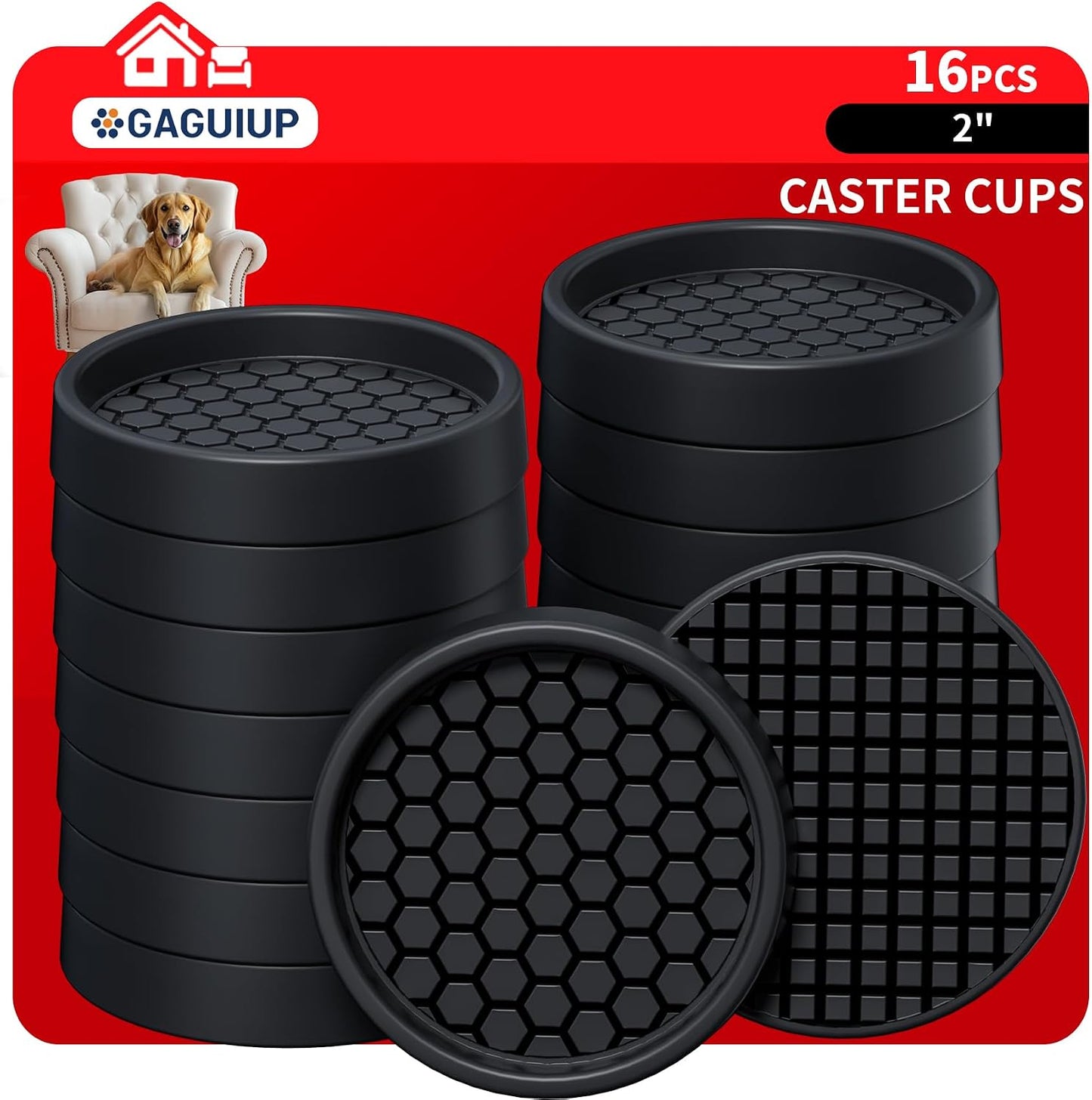Non Slip Furniture Pads for Hardwood Floors - 12PCS 2" Caster Cups, Round | Furniture Stoppers to Prevent Sliding, Anti Slip Furniture Coasters Cup, Floor Protectors for Furniture Bed Couch Chair,Black