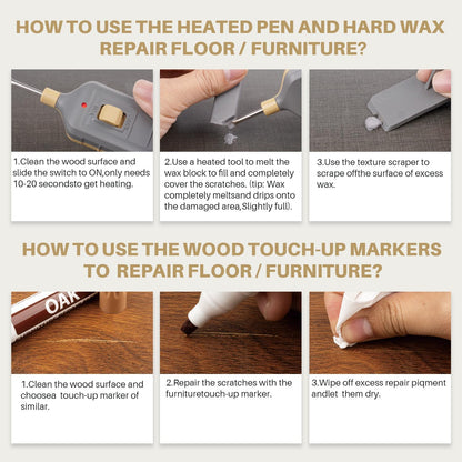 Laminate Vinyl Floor Repair Kit - Set of 22 Wood Floor Wax Furniture Touch Up Markers, Linoleum Repair Kit Cover Up Scratches, Cracks, Stains for Wooden Door, Floor, Table, Cabinet, Desks