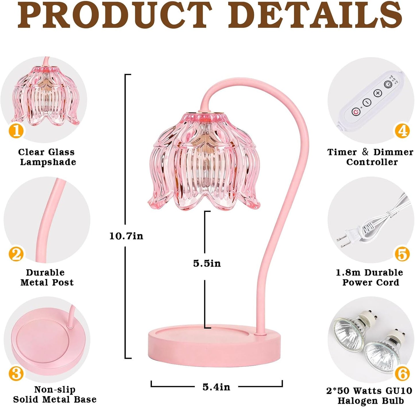 Funistree Flower Candle Warmer Lamp with Timer, Dimmable Candle Lamp Warmer, Christmas Birthday Gifts for Women Mom Her, Housewarming Home Decor, Lotus Wax Warmer for Yankee Candles - Lily Amber