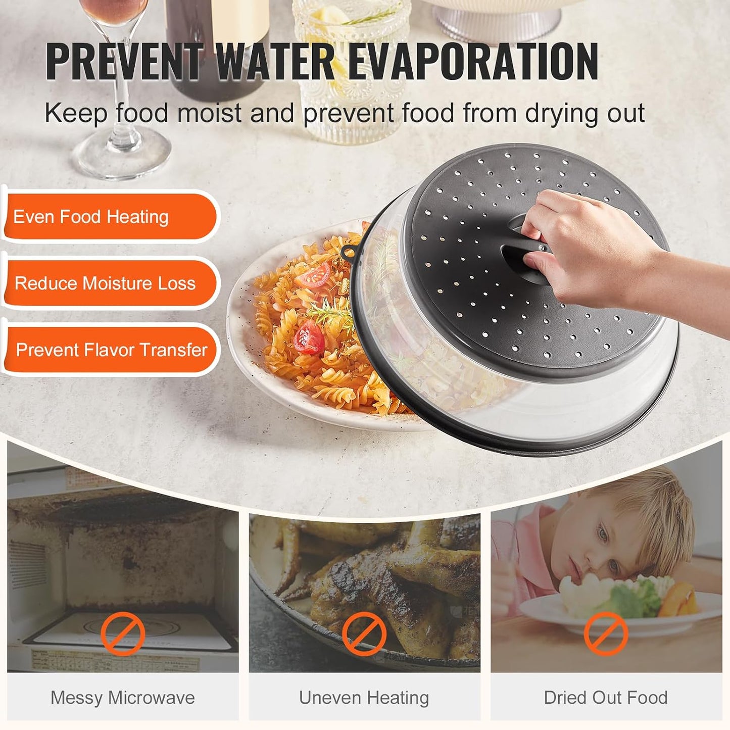 VEVOR Microwave Splatter Cover & Mat, 10.8" Collapsible Microwave Lid for Food, 500°F Heat-Resistant Silicone & Tempered Glass Splatter Guard for Plate Dish, Multi-Purpose Kitchen Gadget with Handle