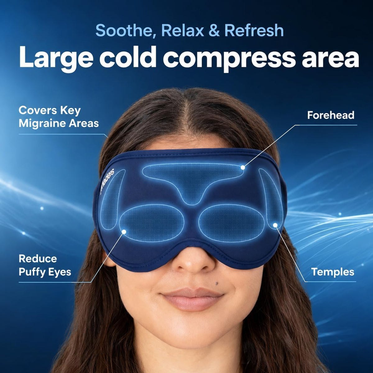 IceShades Cooling Gel Eye Mask for Migraine & Hangover Relief, Blue