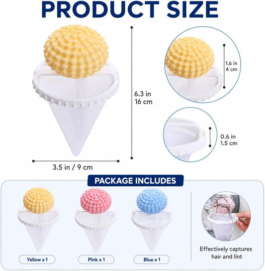 3PCS Washing Machine Hair Filter Mesh Bags, Laundry Debris Collector, Floating Mesh Catcher for Pet Hair and Lint Removal, Reusable Filter Bags with Cone-Shaped Design for Clothes Protection