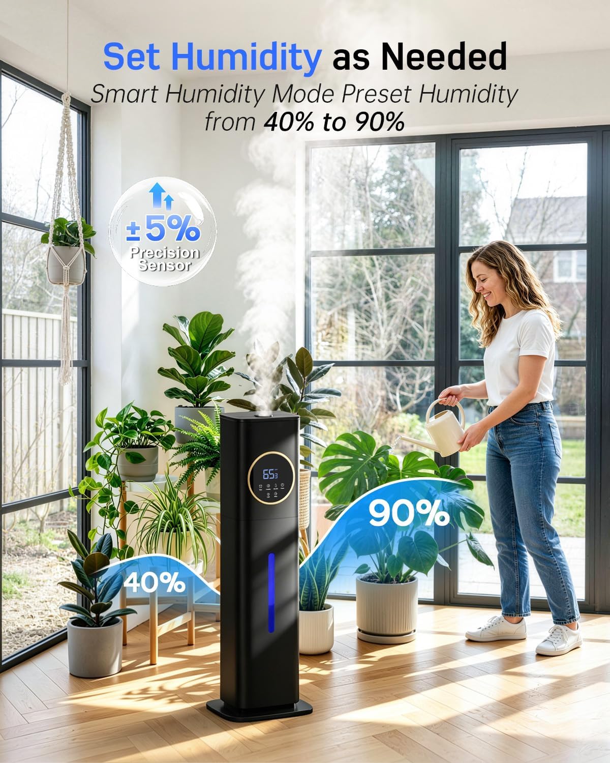 LACIDOLL Humidifiers for Bedroom, 2.1Gal/8L Humidifier large room with Essential Oil Diffuser, Top Fill Whole House Cool Mist Humidifiers for Plants Baby Kids Adults(Black) | Humidifier Large Room with Humidity Control, Leak-Proof, Top Fill Cool Mist Air