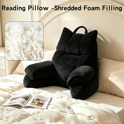 Reading Pillow for Bed with Arms, Back Support, Memory Foam（Grey Black）