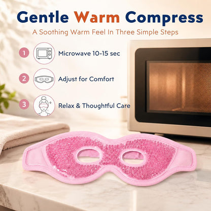Gel Eye Mask, Reusable Hot & Cold Cooling Eye Mask, Cold Compress for Puffy Eyes, Eye Cooling Gel Beads Sleeping Mask, Adjustable Plush Strap — Stays Cool 30 Mins - 2 Pack