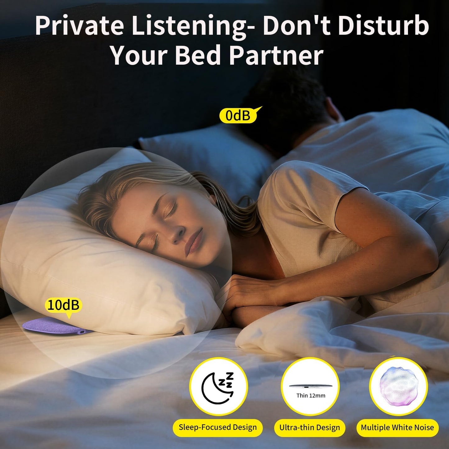 Under Pillow Speaker for Sleeping, Pillow Speaker for Sleeping with White Noise &Timer, Wireless Sleep Aid with Stereo Bass Private Sleep Headphones for Side Sleepers-Light Purple