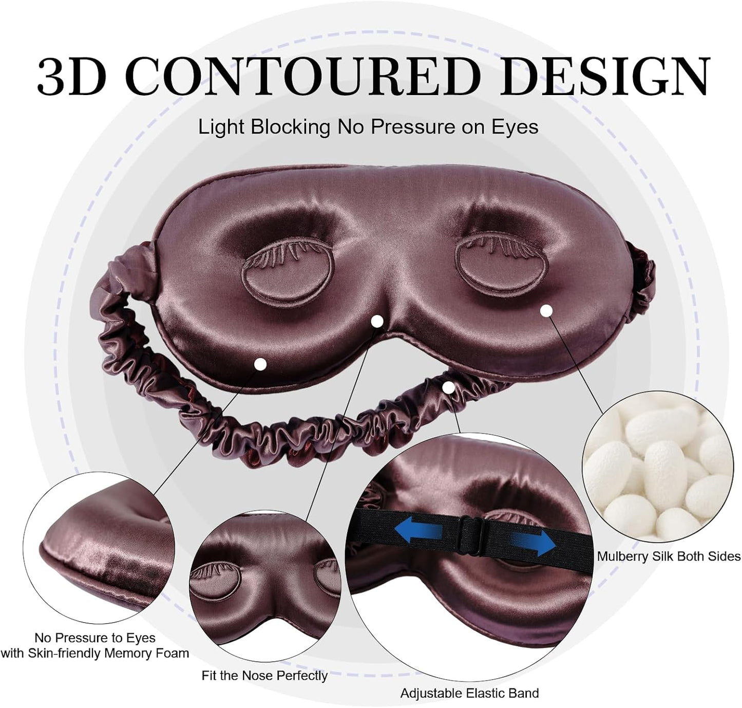 ZIMASILK Adjustable 22 Momme 100% Pure Mulberry Silk Sleep Mask, 3D Contoured Cup Eye Mask for Sleeping, Super Soft Breathable Blindfold, Perfect Blocks Light for Sleeping (Black)