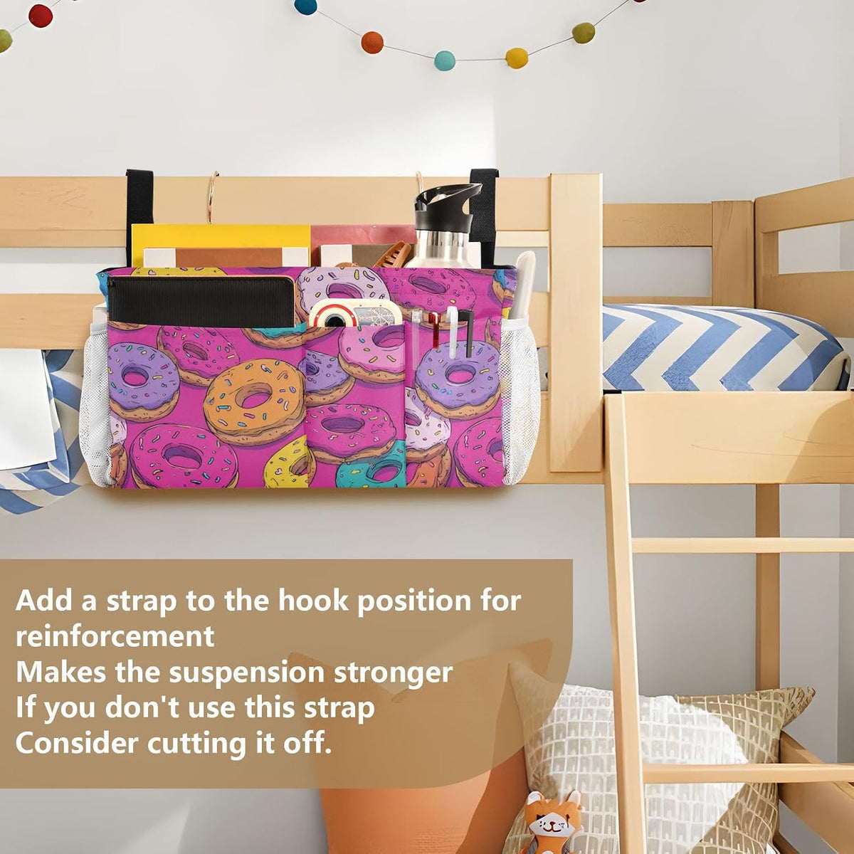 Bedside Caddy Hanging Bunk Bed Caddy Bed Organizer Hanging Pocket with 2 Hooks Bedside Storage Organizer Pocket Bag Holder Checkered Light Green - Colors B