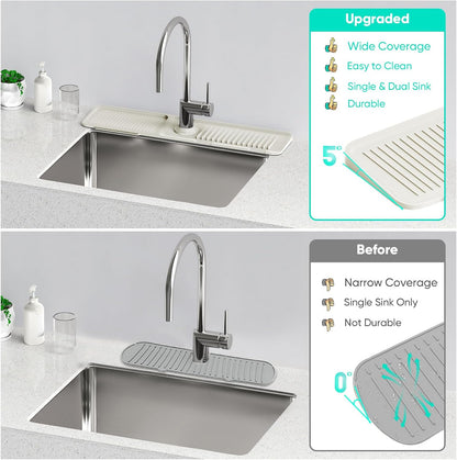24 Inch Longer Faucet Mat for Kitchen Sink [5° Slope Fast Self-draining]Bathroom Kitchen Sink Splash Guard Silicone Sinks Faucet Mat Splash Guard for Kitchens Sinks Area Tidy Splashs Draining Mats