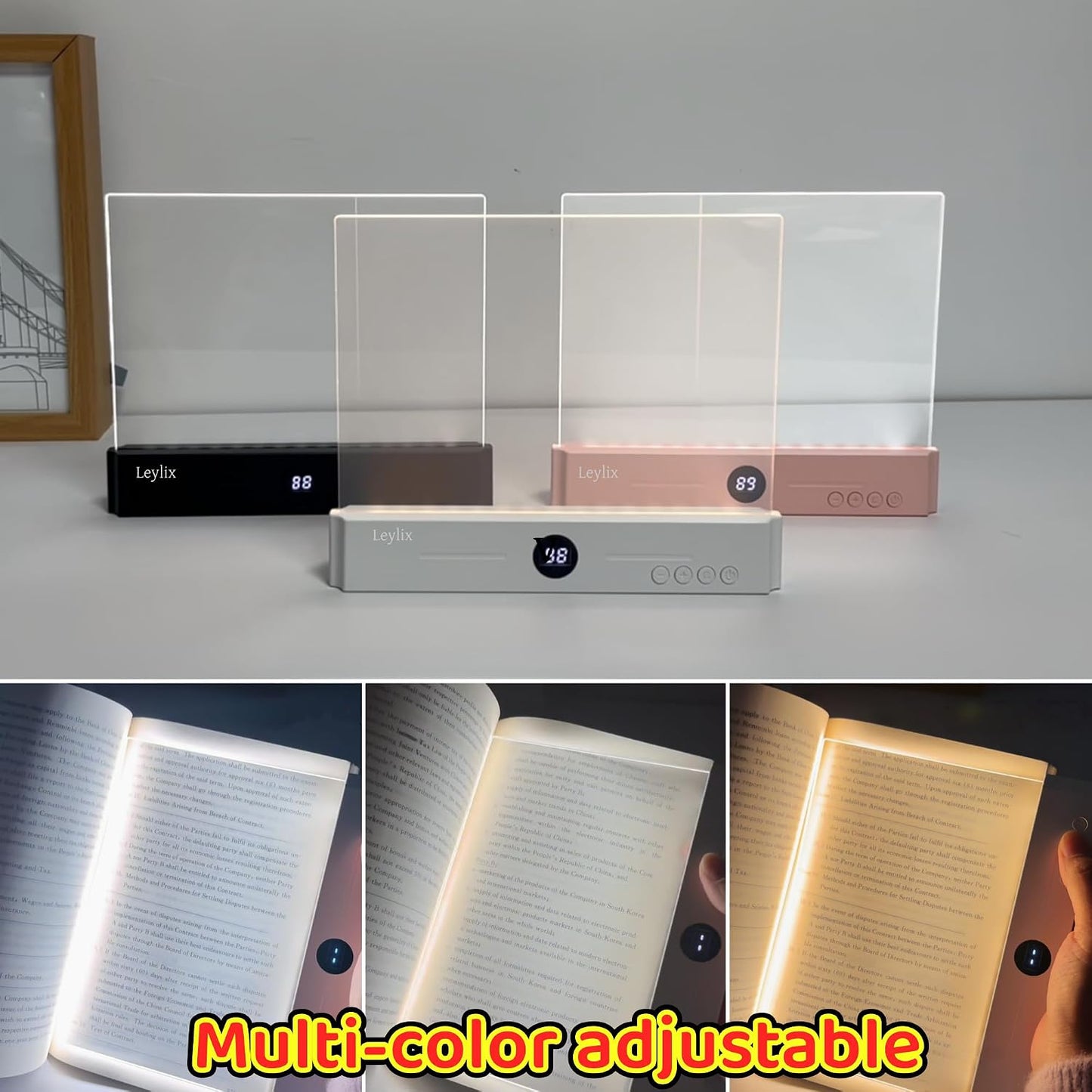 LED Flat Book Light for Reading at Night in Bed, Black | Eye-Caring, 3 Color Temperatures, Stepless Dimmable, USB Rechargeable, Portable Flat Panel Lamp for Kids & Adults