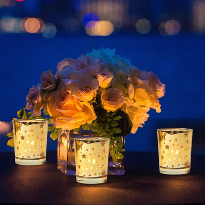 Gold Votive Candle Holder Set of 12, Mercury Bulk Glass Tealight Candle Stands, Perfect for Home, Parties, and Wedding Decor-Tea Light Candles not Included