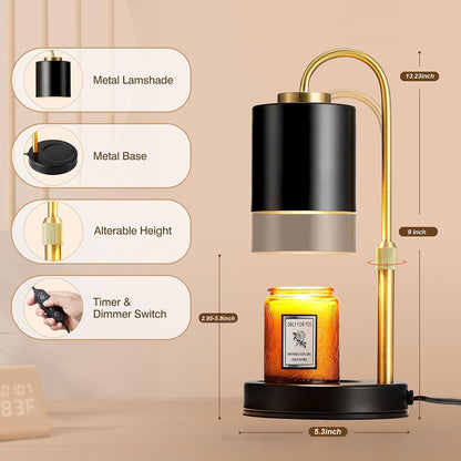 CASTLELIFE Dimmable Candle Warmer Lamp with Timer, Height Adjustable Candle Warmer for Jar Candles, Electric Wax Melt Warmer for Home Decor House Warming Gifts, Birthday Gifts for Women, Black Clear