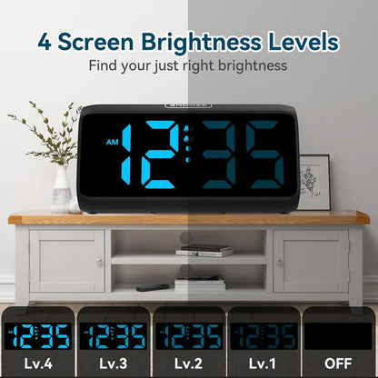 Netzu Loud Alarm Clock for Heavy Sleepers, RGB Alarm Clocks for Bedrooms Seniors Kids, Plug in Digital Clock with 5 Dimmers, 2 Alarms, 4 Volumes and Snooze