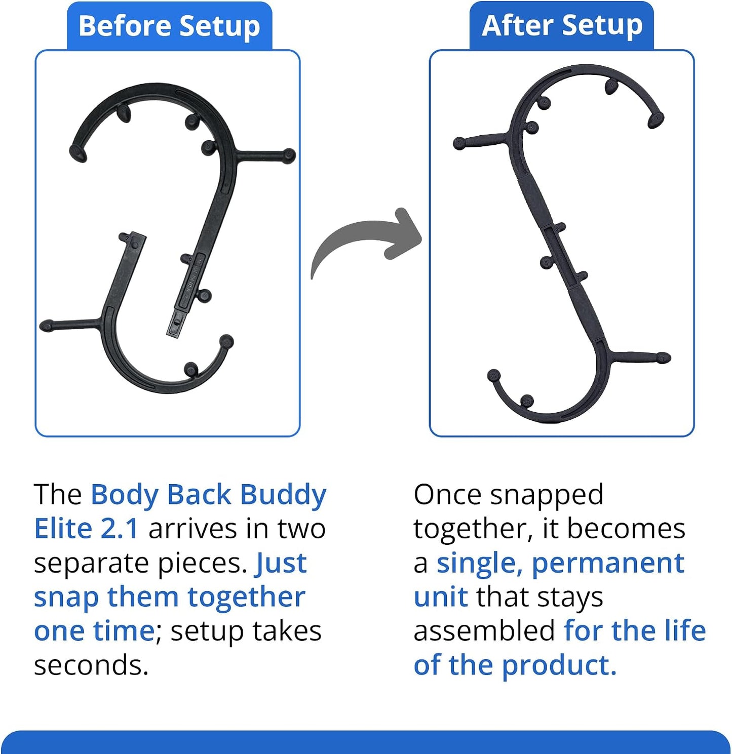 Body Back Buddy Classic Back Massager & Neck Massager for Pain Relief, Blue | USA Made Dual Massage Hooks For Back, Shoulder, And Neck, Muscle Knot Remover For Trigger Point Therapy And Full Body Relief