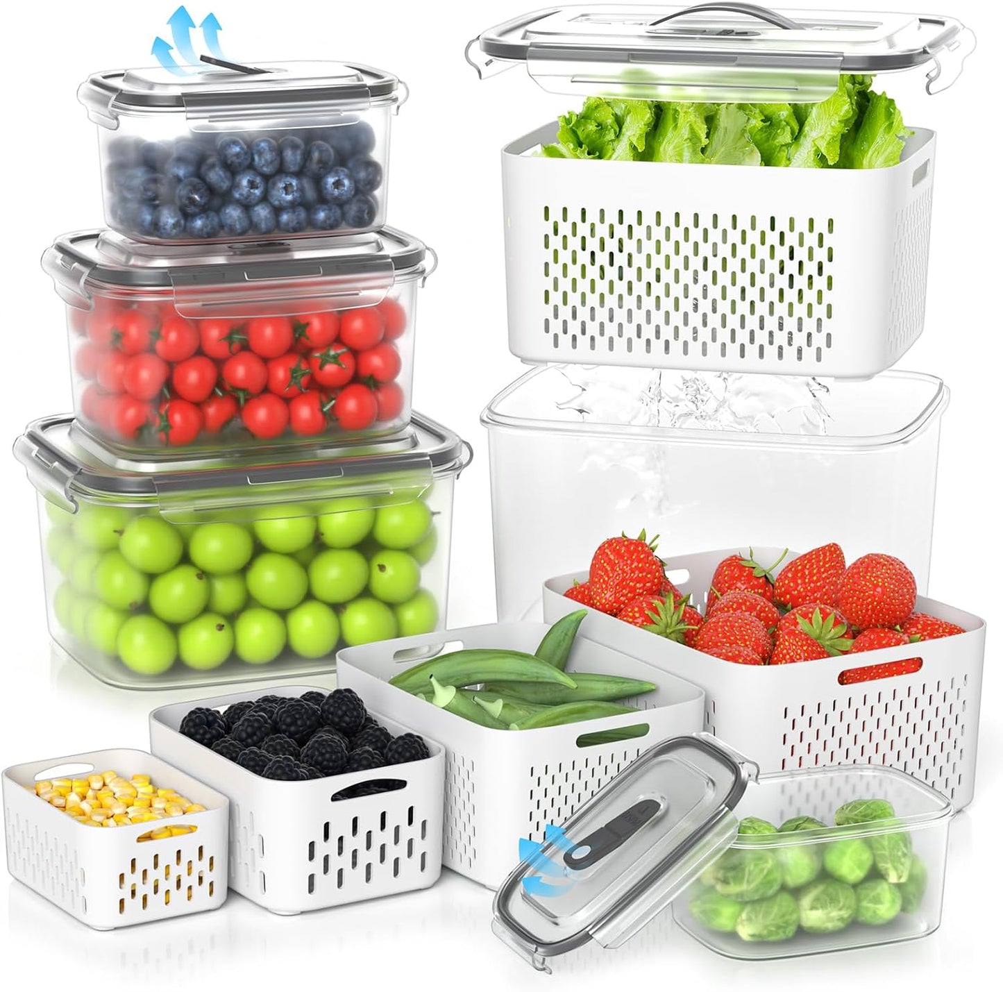 damynuo 5 Pack Fruit Storage Containers for Fridge - Clear Berry Containers with Colander, Airtight Fridge Organizer Bins with Vent Handle Lids for Refrigerator Organizers and Storage Keep Fresh