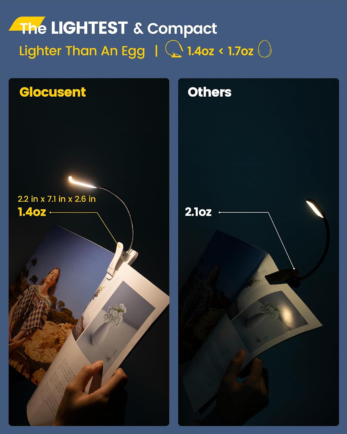 Glocusent Willow Book Light for Reading in Bed, 10 LED Bright Reading Light | 3 Colors & 3 Brightness, Rechargeable, 80Hrs, Lightweight, Clip on, Christmas Stocking Stuffers, Gifts, Book Lovers, Reader