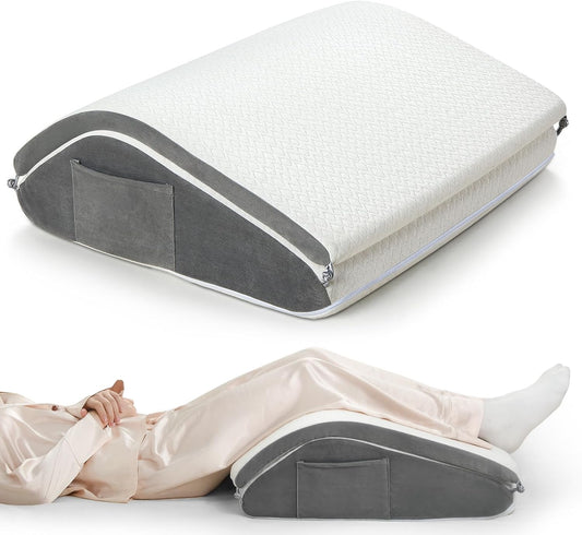 Vekkia Knee Wedge Pillow for Back Sleeping,Dual-Layer Adjustable Leg Pillow | Elevation Pillow with Dual Handles, idea for Legs Post-Surgery, Knee Support, Lower Back Pain Relief, Blood Circulation