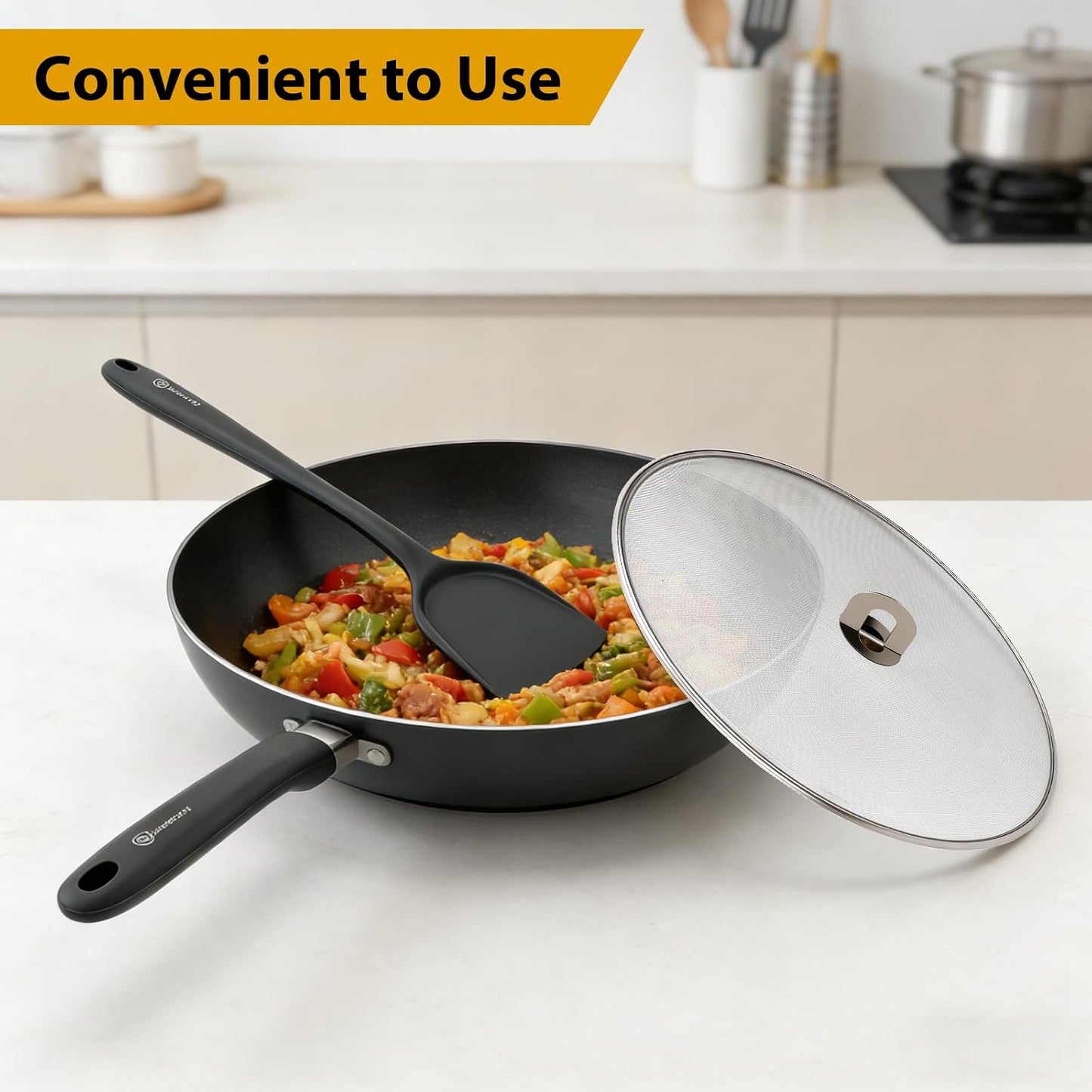 WRENYZK 3-Pack Grease Splatter Screen for Frying Pan with Spatula | Stainless Steel Splatter Guard with Fold Flat, No Burns Kitchen Oil Splatter Guard Set for Safe Cooking(10", 11.5", 13")