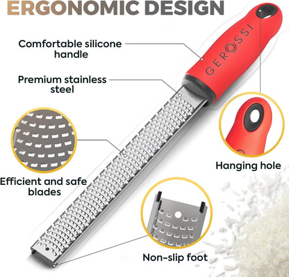 Stainless Steel Cheese Grater & Lemon Zester w/Extra Sharp Blade - Perfect for Lemon, Parmesan, Garlic, Chocolate - Spice Up any Dish in Seconds w/Your Premium Citrus Hand Grater with Handle - Blue