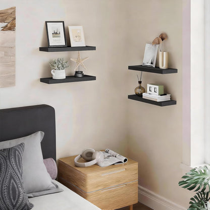 BAYKA Rustic Brown Floating Shelves 22.5in, Set of 2, Wall Mount Wood Shelf | Easy Install, 22lbs Max Load, Hidden Bracket, for Bathroom Bedroom Living Room or Kitchen, Hanging Shelf Book Decor Storage