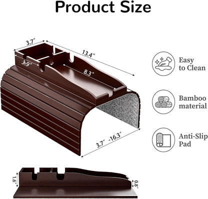 Korser Couch Armrest Table, Sofa Arm Tray with Removable Cup Holder, 2 in 1 Anti-Slip Armrest Tray Table for Couch, Bamboo Foldable Couch Cup Holder for Drinks Snacks Phone Remote Control