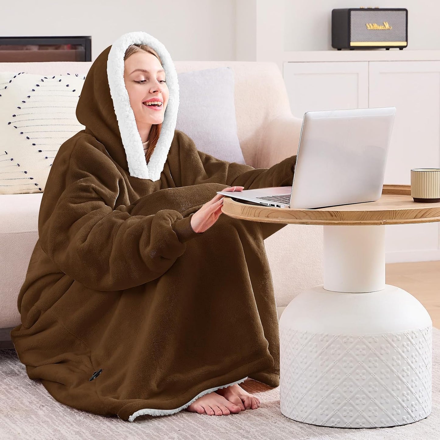 yescool Wearable Blanket Hoodie, Flannel Sherpa Fleece Blanket Sweatshirt for Adults Women Men,One Size Fits All - Colors B