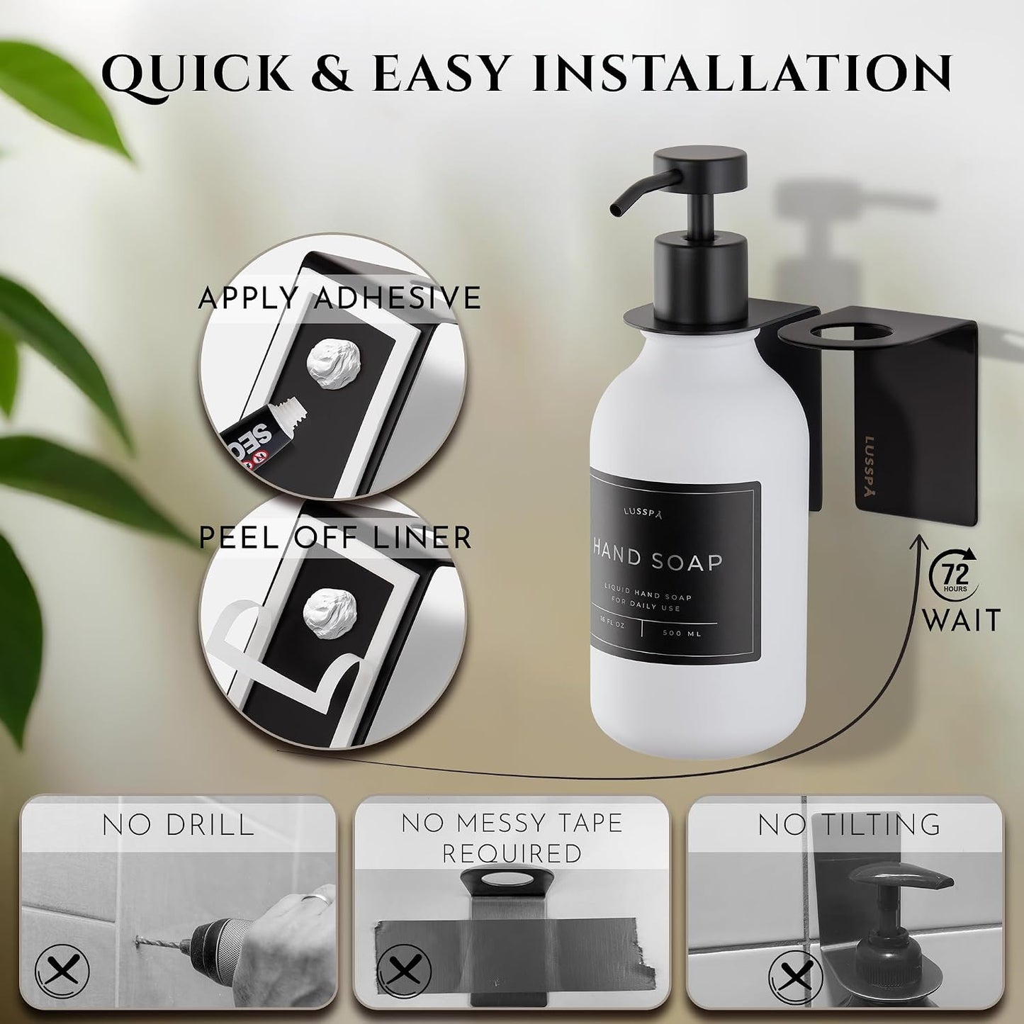 Shower Shampoo Dispenser Wall Mounted – 3 Refillable 16.9 oz Clear Bottles with Stainless Steel Pumps & No-Drill Adhesive Holders – Soap Dispenser Set for Bathroom (3 X Clear/Silver)